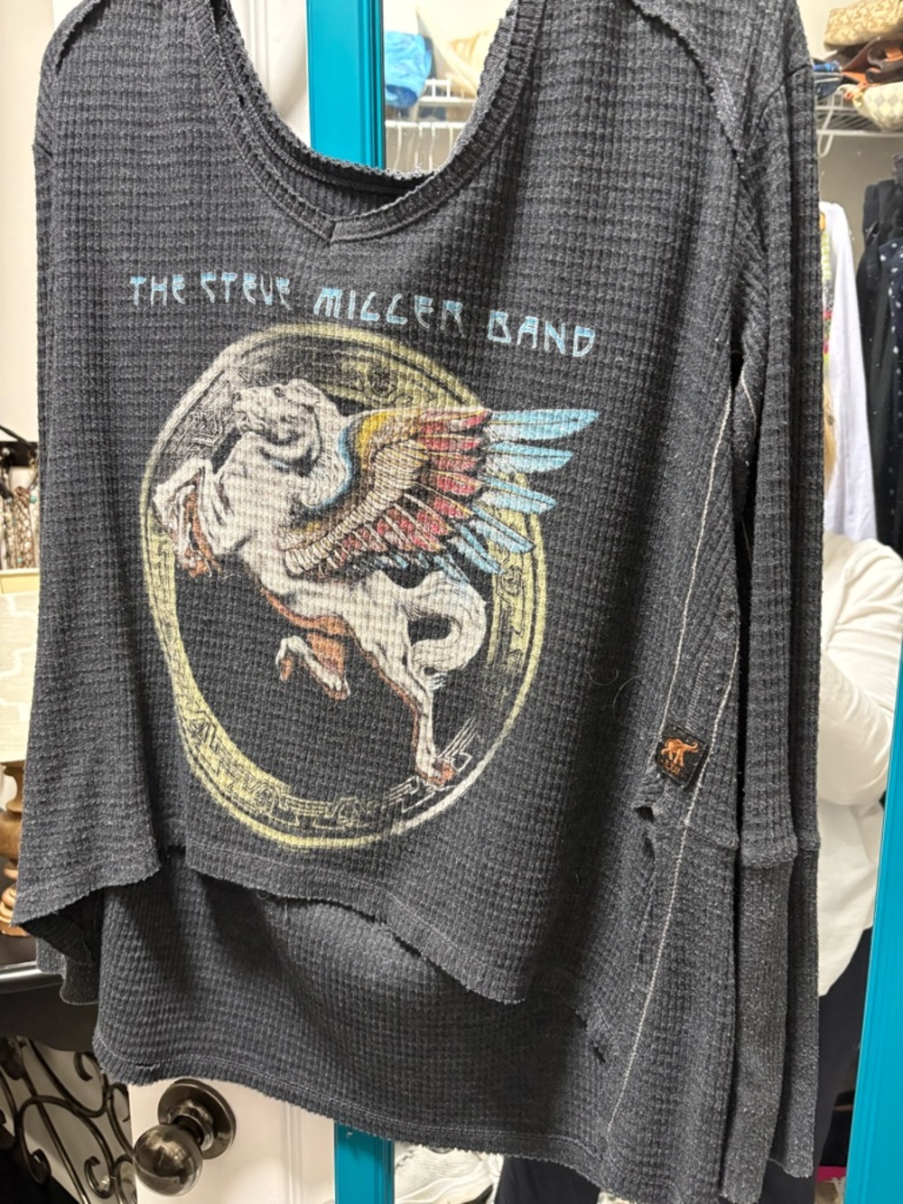 Steve Miller Band Vintage America grey Thermal Top with White Graphic. Hi/ Lo